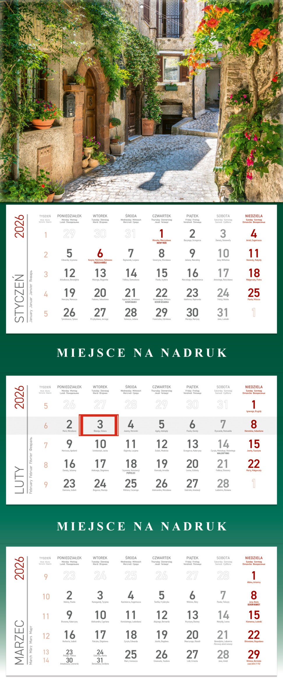 Kalendarz ścienny trójdzielny 30x85cm 2026 Wokół Nas