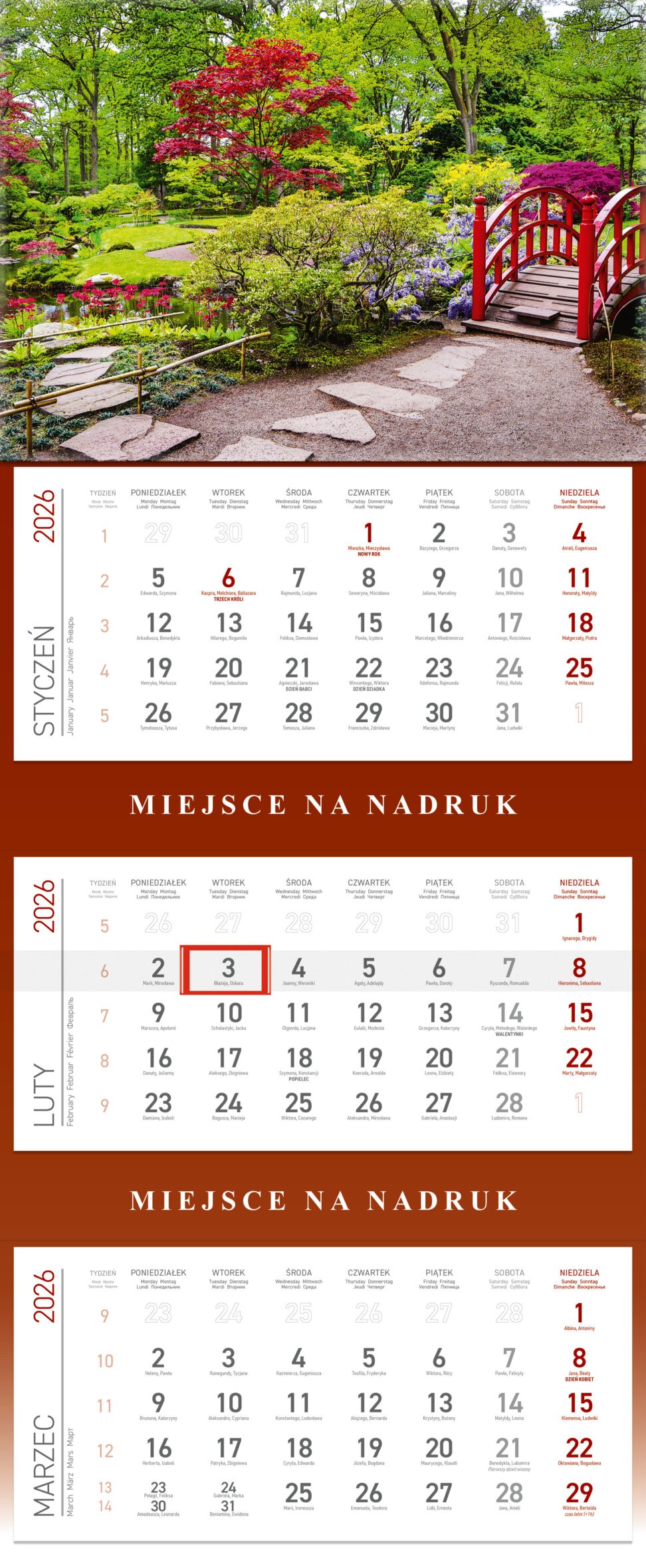 Kalendarz ścienny trójdzielny 30x85cm 2026 Wokół Nas