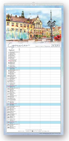 Kalendarz notatnikowy wieloplanszowy 22x49cm 2026 akwarele Lucrum