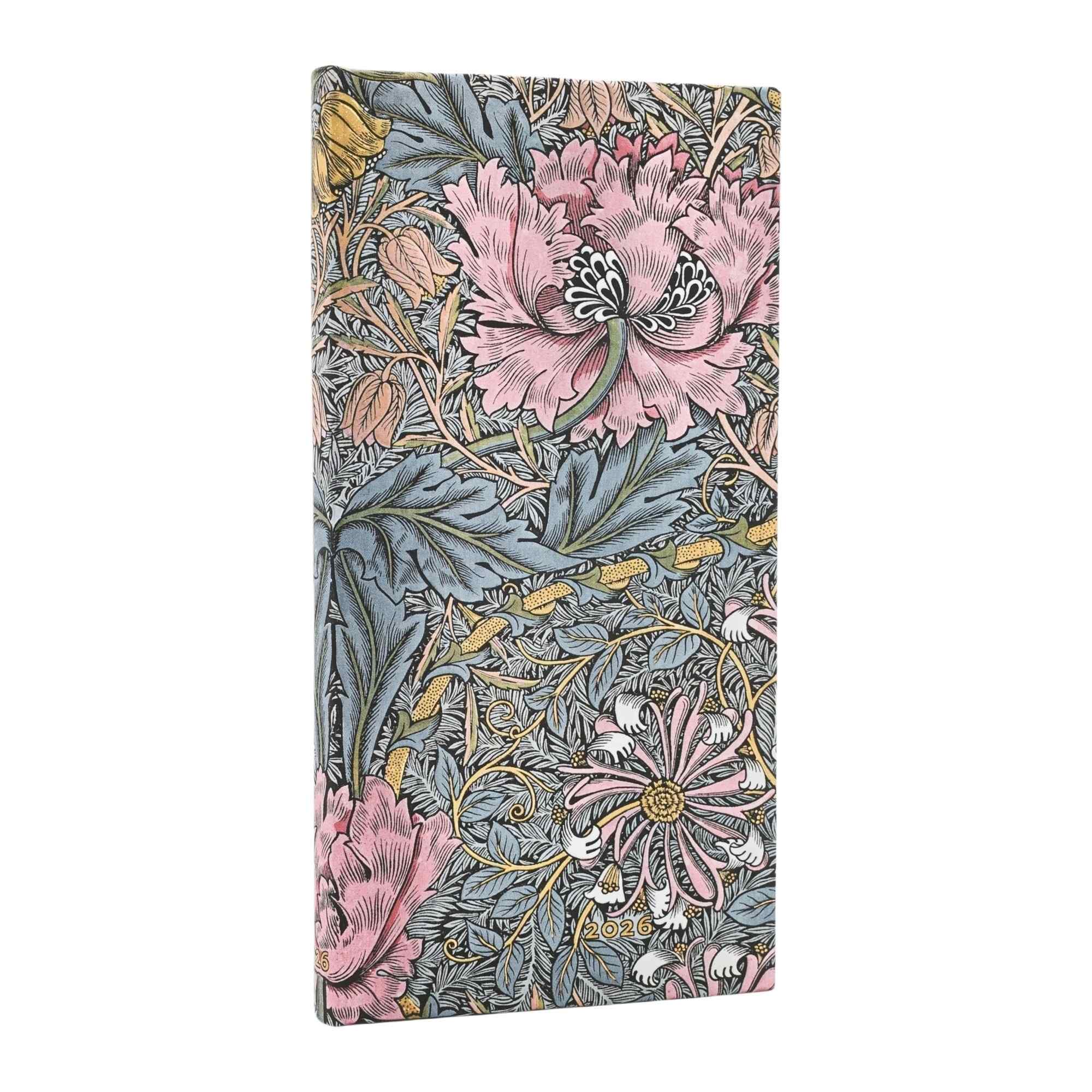 Kalendarz terminarz książkowy tygodniowy 9x18cm 2026 Morris Pink Honeysuckle Paperblanks