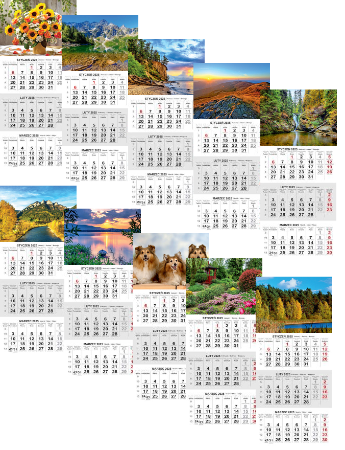 Kalendarz naścienny trójdzielny 29x72cm 2026 T1 Beskidy