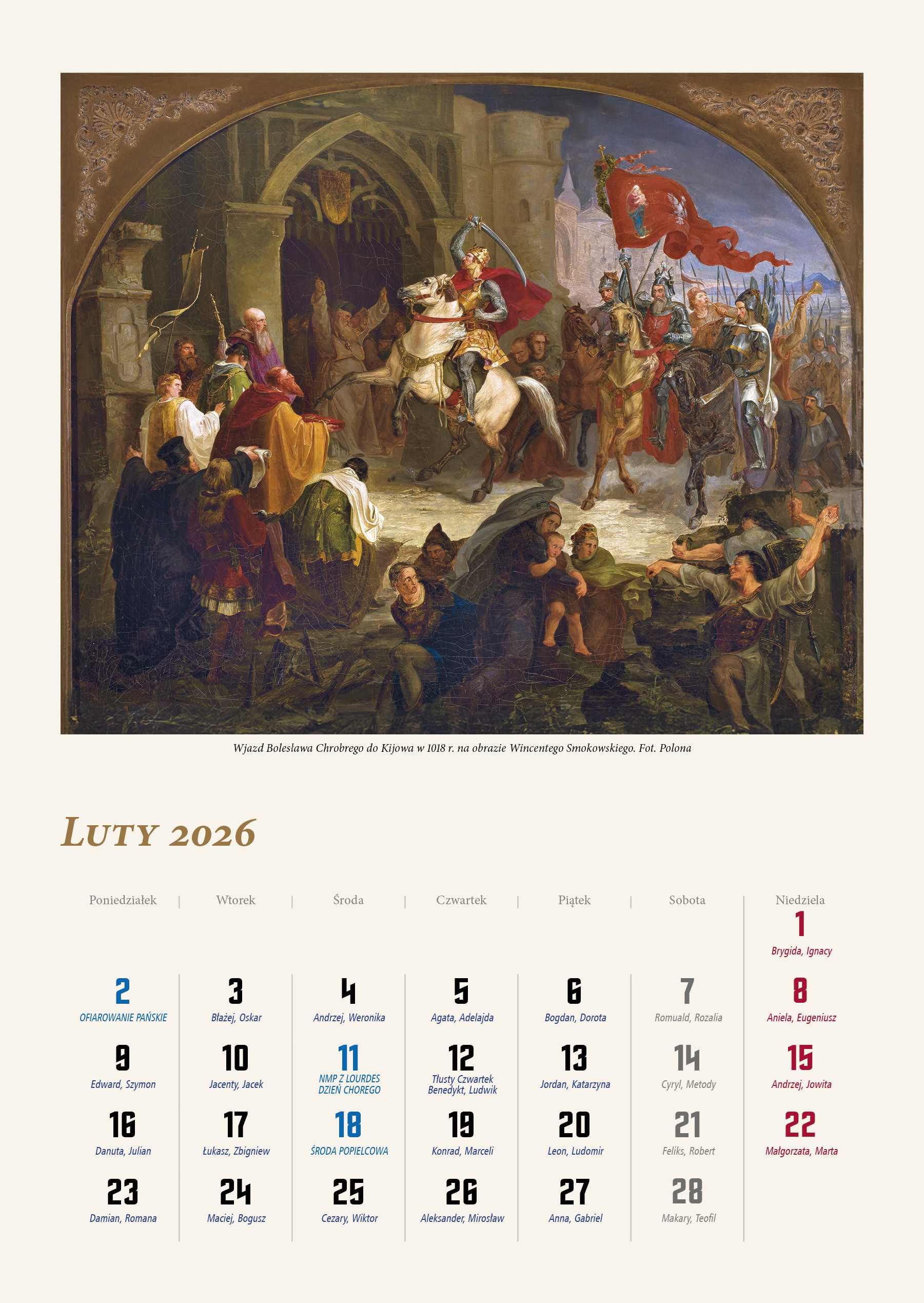 Kalendarz naścienny wieloplanszowy A3 2026 Dzieje Polski X-XXw Biały Kruk