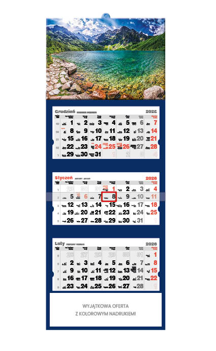 Kalendarz naścienny trójdzielny 32x86cm 2026 Morskie Oko Jotan
