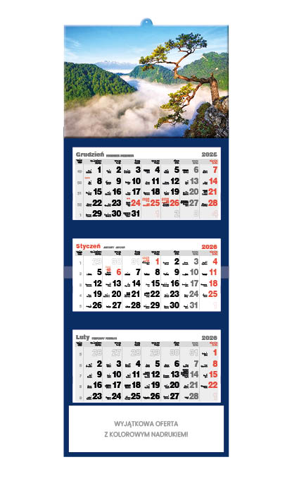 Kalendarz naścienny trójdzielny 32x86cm 2026 limba na Sokolicy Jotan