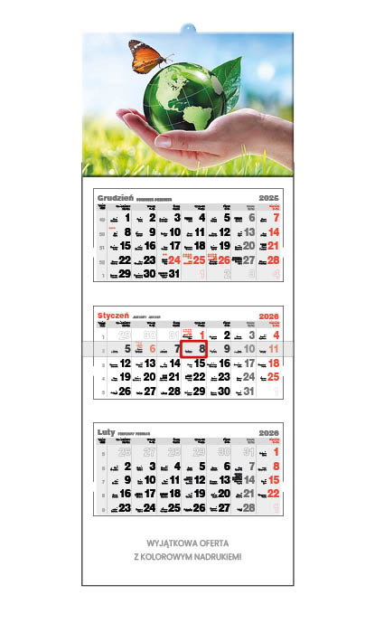 Kalendarz naścienny trójdzielny 32x86cm 2026 natura Jotan