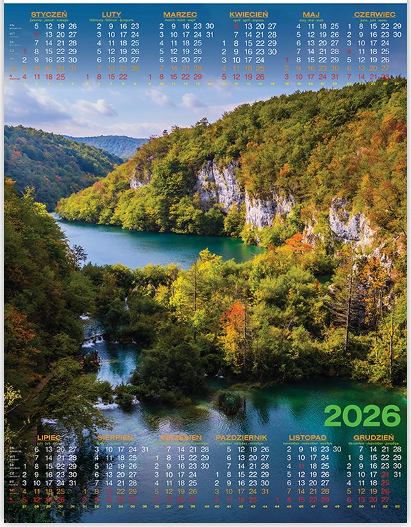 Kalendarz jednoplanszowy ścienny B1 68x98cm 2026 jesień Telegraph