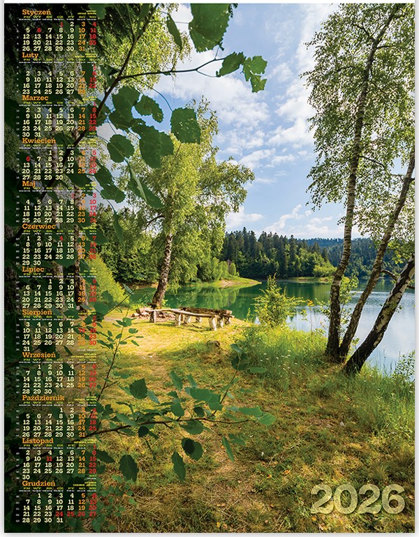 Kalendarz jednoplanszowy ścienny B1 68x98cm 2026 jezioro Telegraph