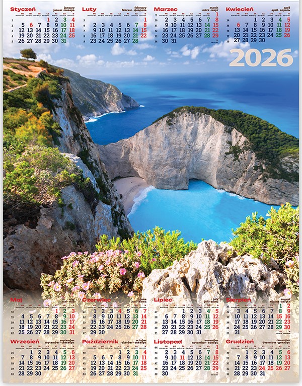 Kalendarz jednoplanszowy ścienny B1 68x98cm 2026 klif Telegraph