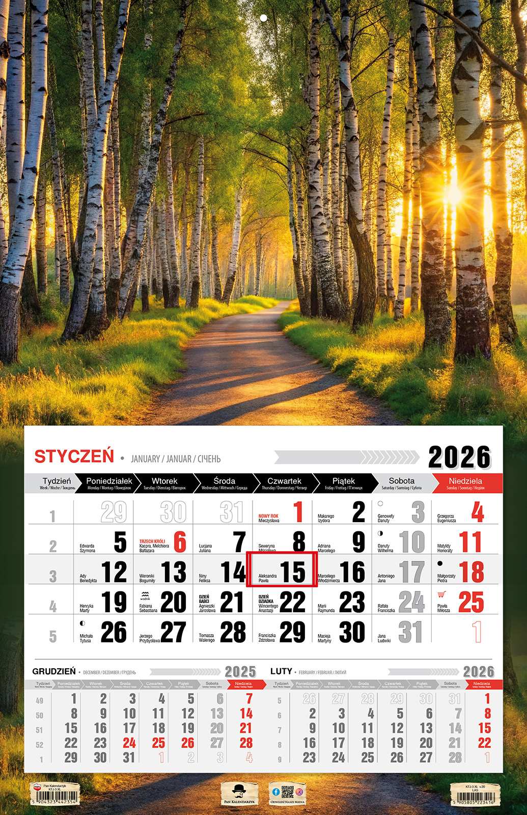 Kalendarz naścienny jednodzielny 44x68cm 2026 las Pan Kalendarzyk