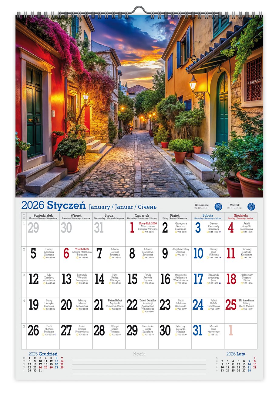 Kalendarz naścienny wieloplanszowy A3 2026 romantyczne widoki Pan Kalendarzyk