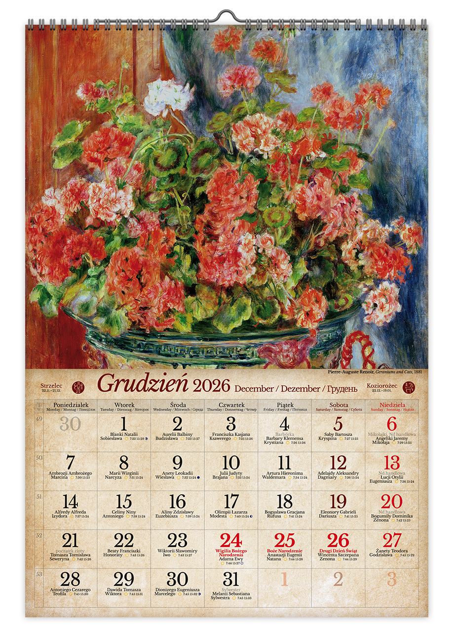 Kalendarz naścienny wieloplanszowy A3 2026 impresjonizm Pan Kalendarzyk