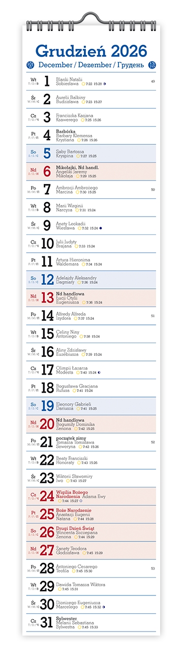 Kalendarz naścienny wieloplanszowy notatnikowy 10x47cm 2026 organizer Pan Kalendarzyk