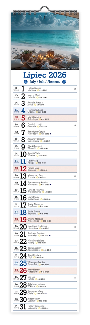 Kalendarz naścienny wieloplanszowy notatnikowy 10x47cm 2026 rajskie krajobrazy Pan Kalendarzyk