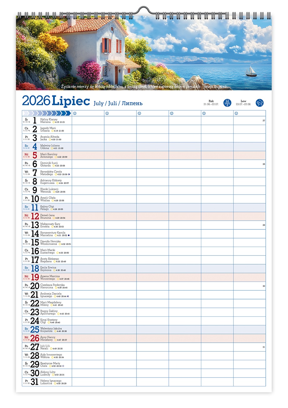 Kalendarz naścienny wieloplanszowy A3 2026 organizer Pan Kalendarzyk