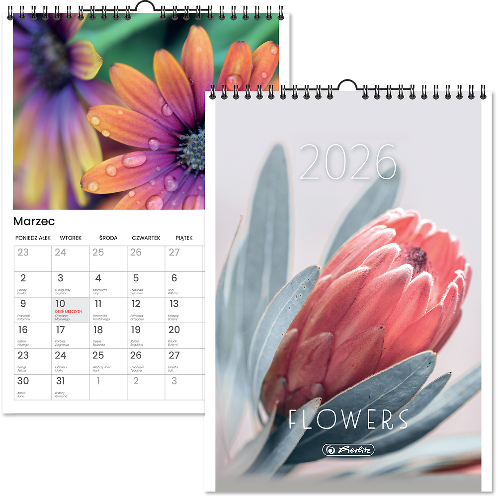 Kalendarz naścienny wieloplanszowy 2026 A4 kwiaty Herlitz