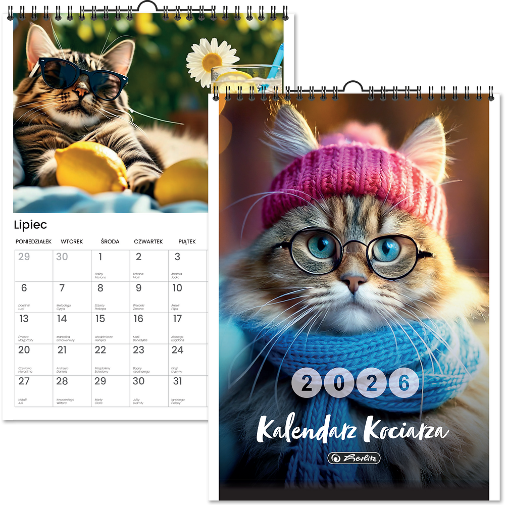 Kalendarz naścienny wieloplanszowy 2026 A4 koty Herlitz