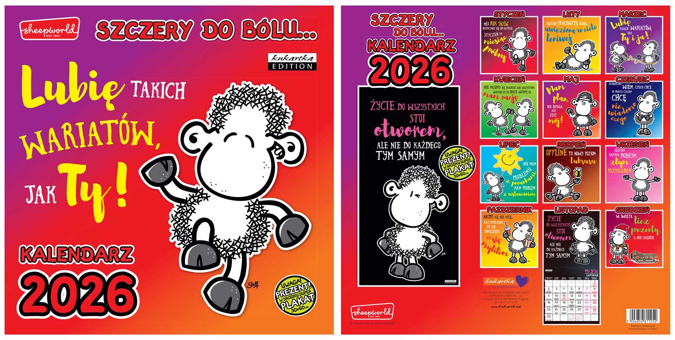 Kalendarz naścienny wieloplanszowy 30x60cm 2026 sheep Kukartka