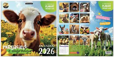Kalendarz naścienny wieloplanszowy 30x60cm 2026 przyjaciele z zagrody Kukartka
