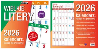 Kalendarz naścienny wieloplanszowy 30x60cm 2026 wielkie litery Kukartka
