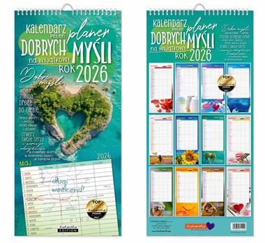 Kalendarz naścienny wieloplanszowy planer 21x45cm 2026 dobrych myśli Kukartka