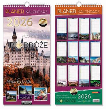 Kalendarz naścienny wieloplanszowy planer 21x45cm 2026 podróże Kukartka