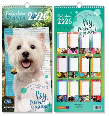 Kalendarz naścienny wieloplanszowy planer 21x45cm 2026 psy Kukartka