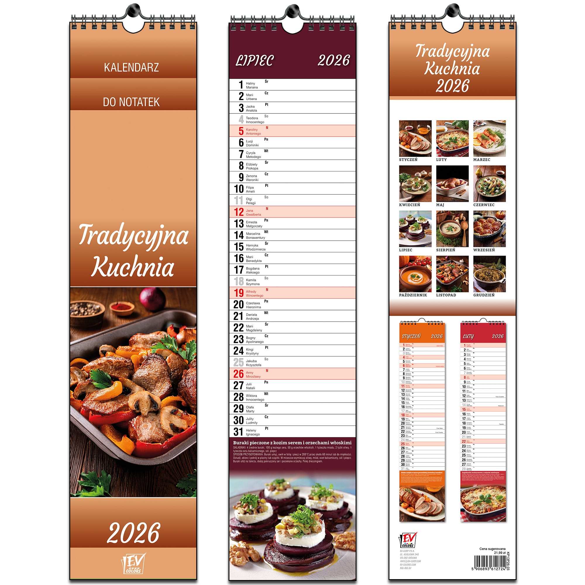 Kalendarz naścienny wieloplanszowy 11x48cm 2026 kuchnia EV-Corp