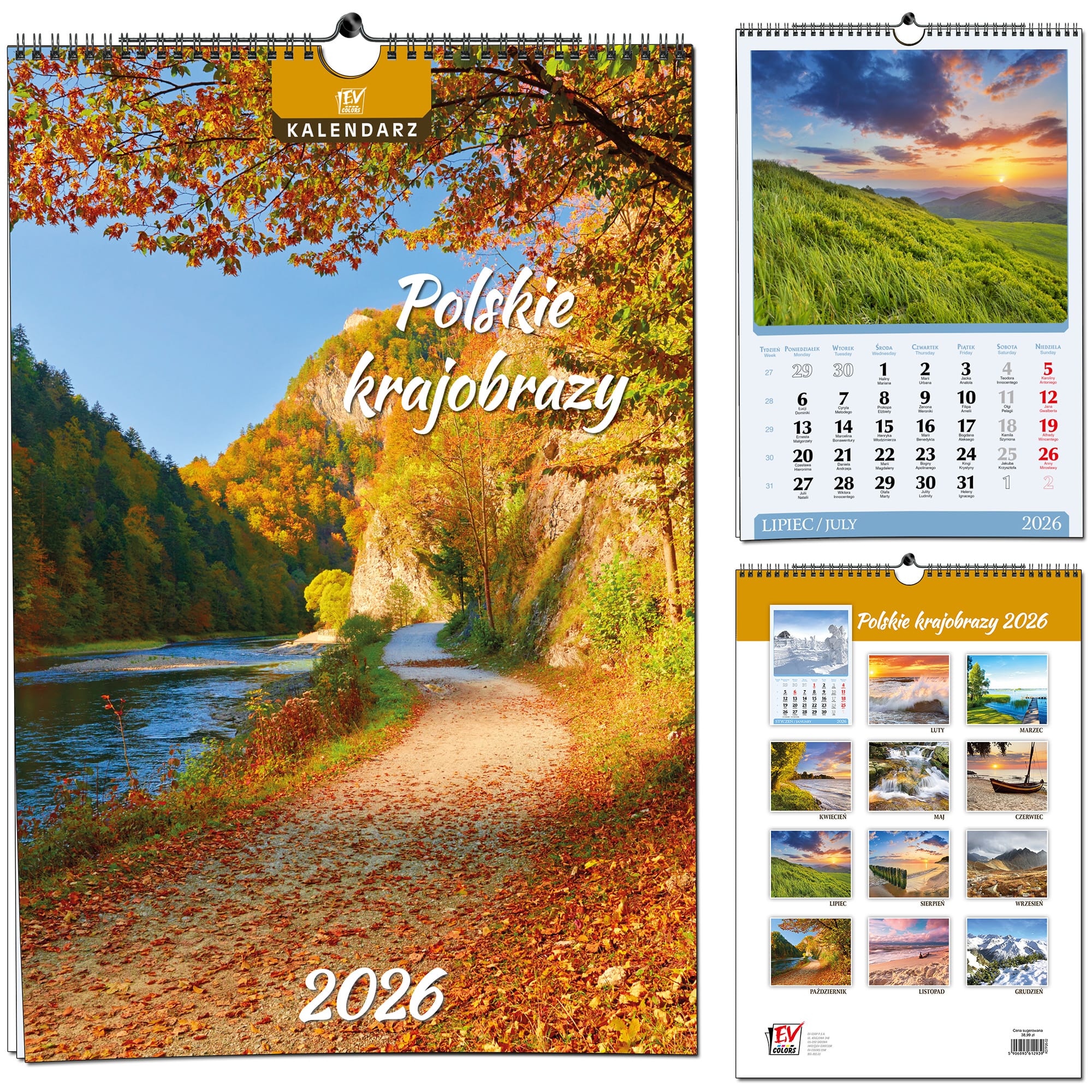 Kalendarz naścienny wieloplanszowy B3 2026 polskie krajobrazy EV-Corp