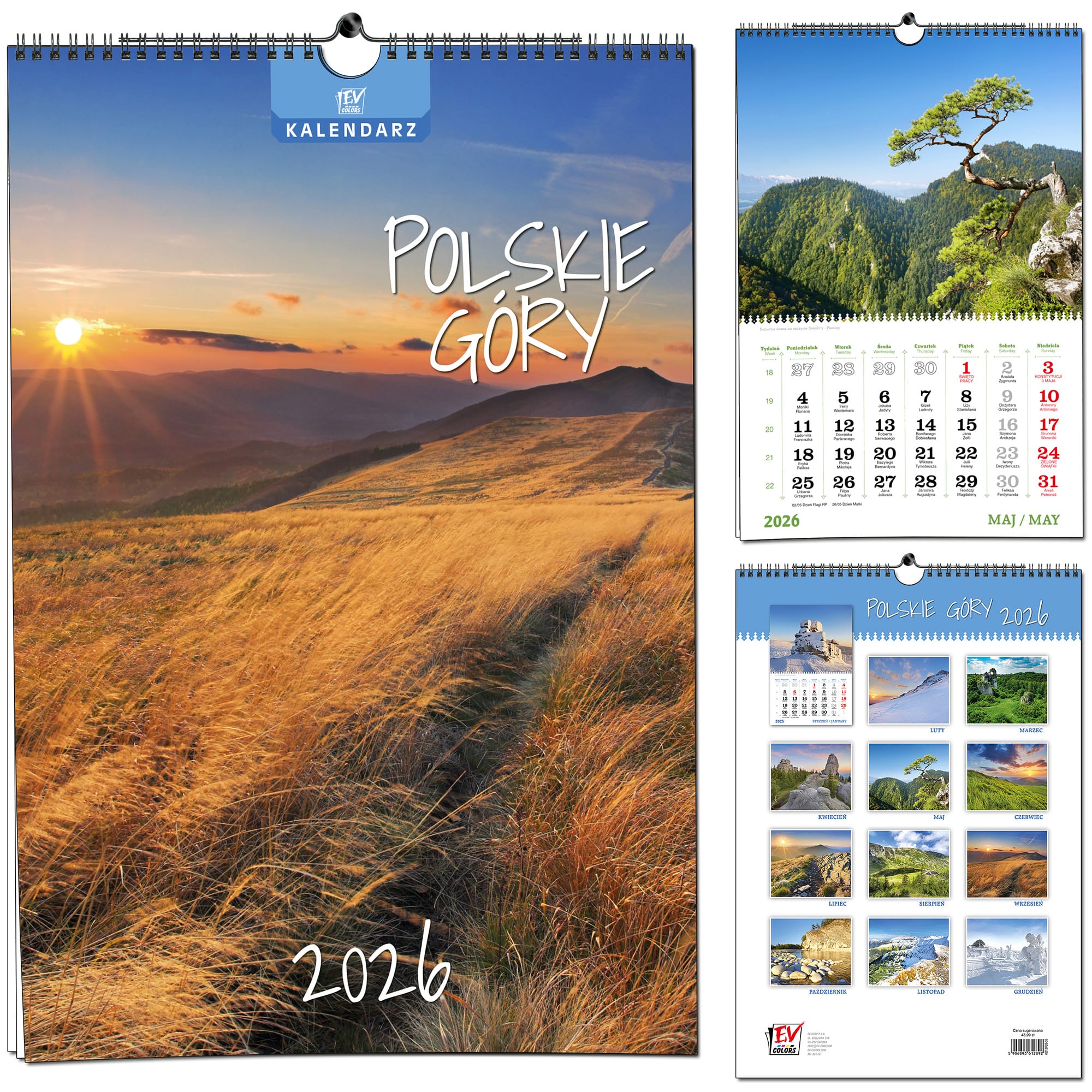 Kalendarz naścienny wieloplanszowy B3 2026 polskie góry EV-Corp