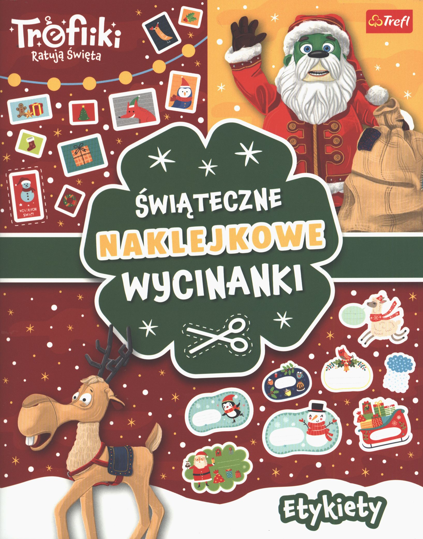 Świąteczne naklejkowe wycinanki Trefliki ratują święta etykiety A4/32str Trefl