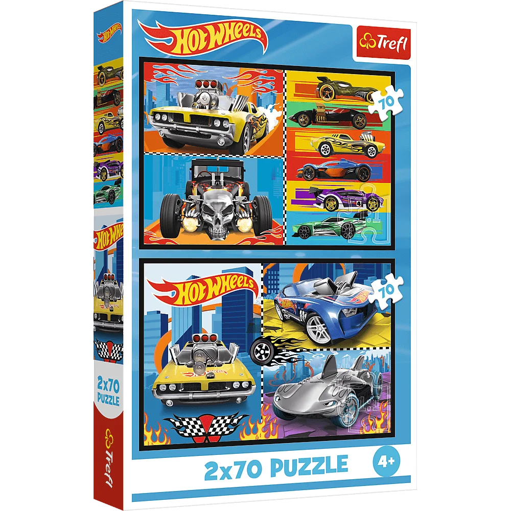  Puzzle 2x70 elementów hot wheels +4 Trefl