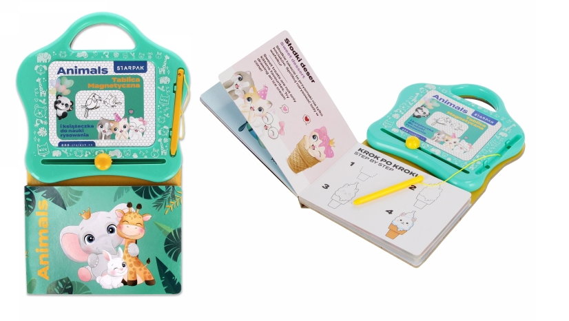 Tablica magnetyczna suchościeralna 16x16cm z książeczką do nauki rysunków animals Starpak