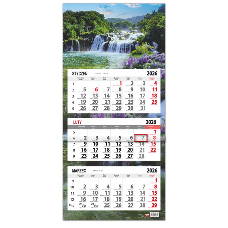 Kalendarz trójdzielny ścienny 32x85cm 2026 Sapt