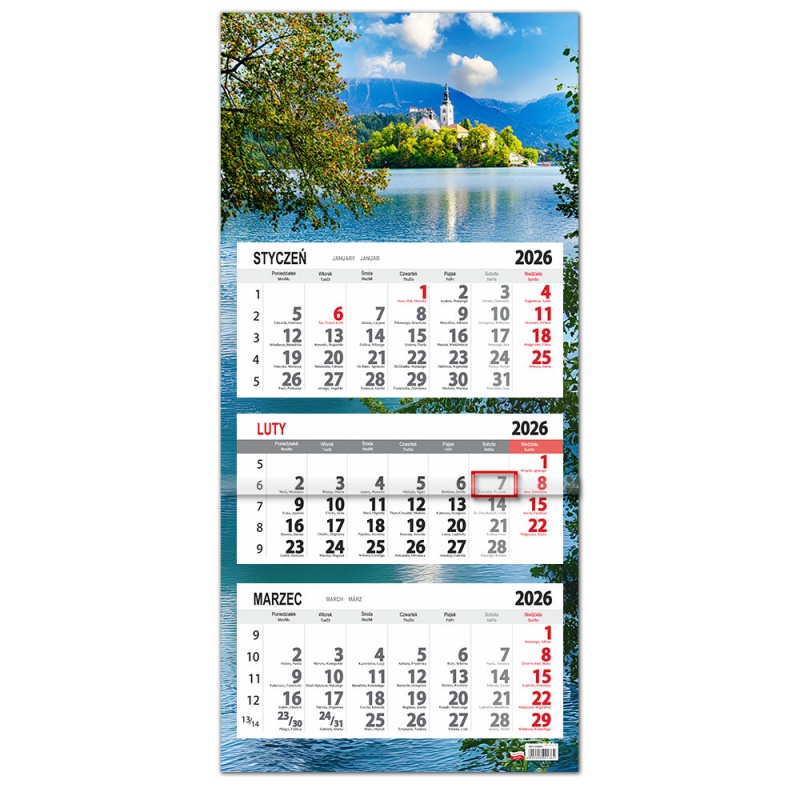 Kalendarz trójdzielny ścienny 32x85cm 2026 Sapt