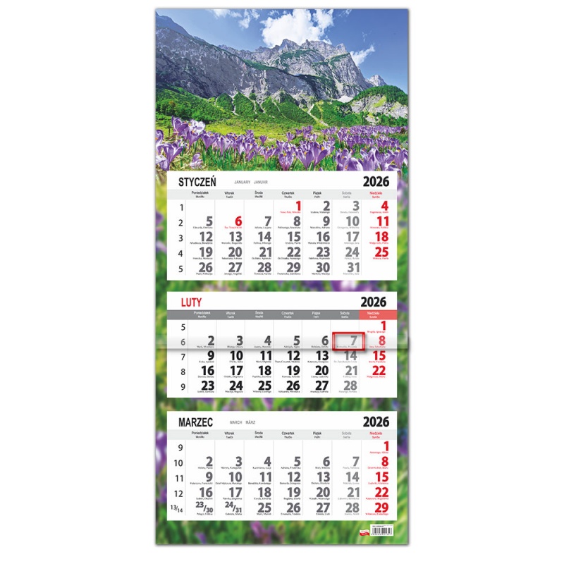Kalendarz trójdzielny ścienny 32x85cm 2026 Sapt