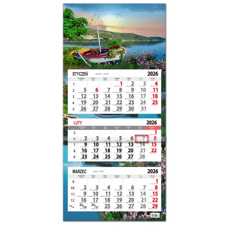 Kalendarz trójdzielny ścienny 32x85cm 2026 Sapt