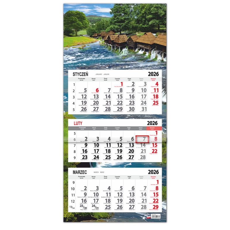 Kalendarz trójdzielny ścienny 32x85cm 2026 Sapt