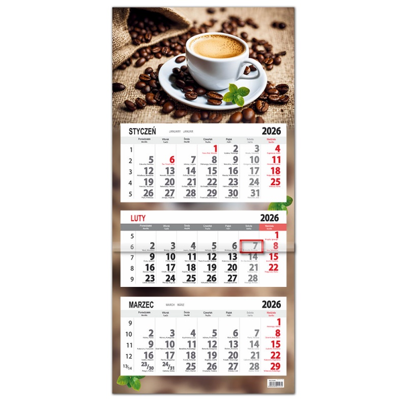 Kalendarz trójdzielny ścienny 32x85cm 2026 Sapt