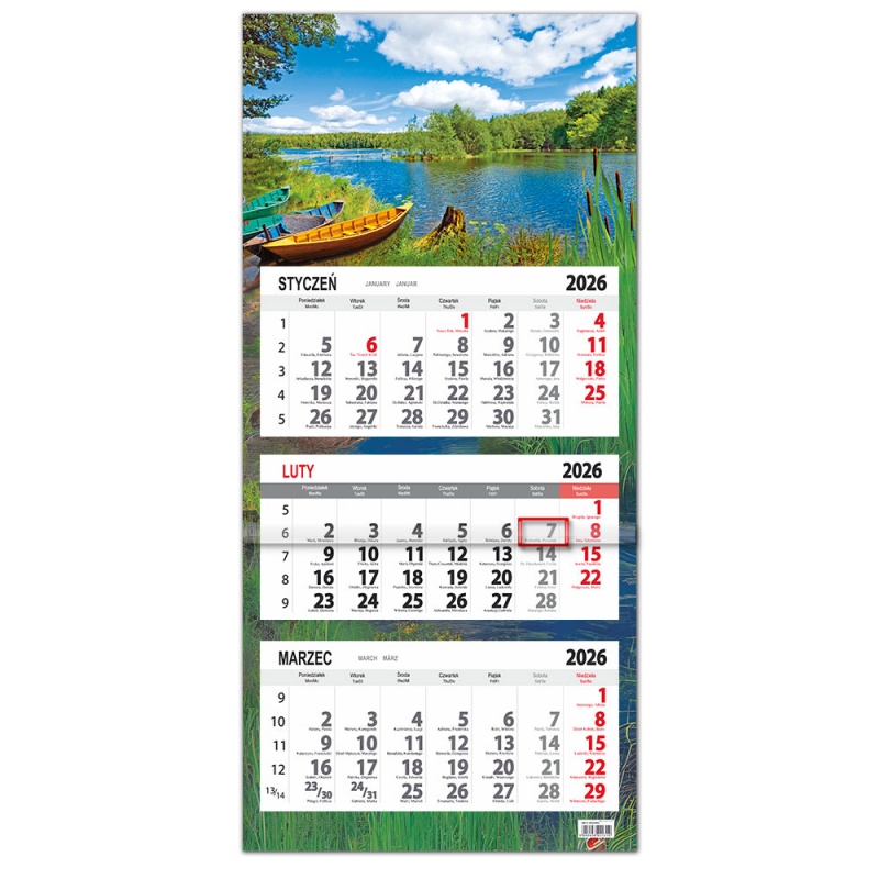 Kalendarz trójdzielny ścienny 32x85cm 2026 Sapt