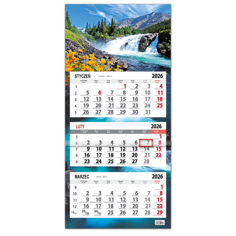 Kalendarz trójdzielny ścienny 32x85cm 2026 Sapt