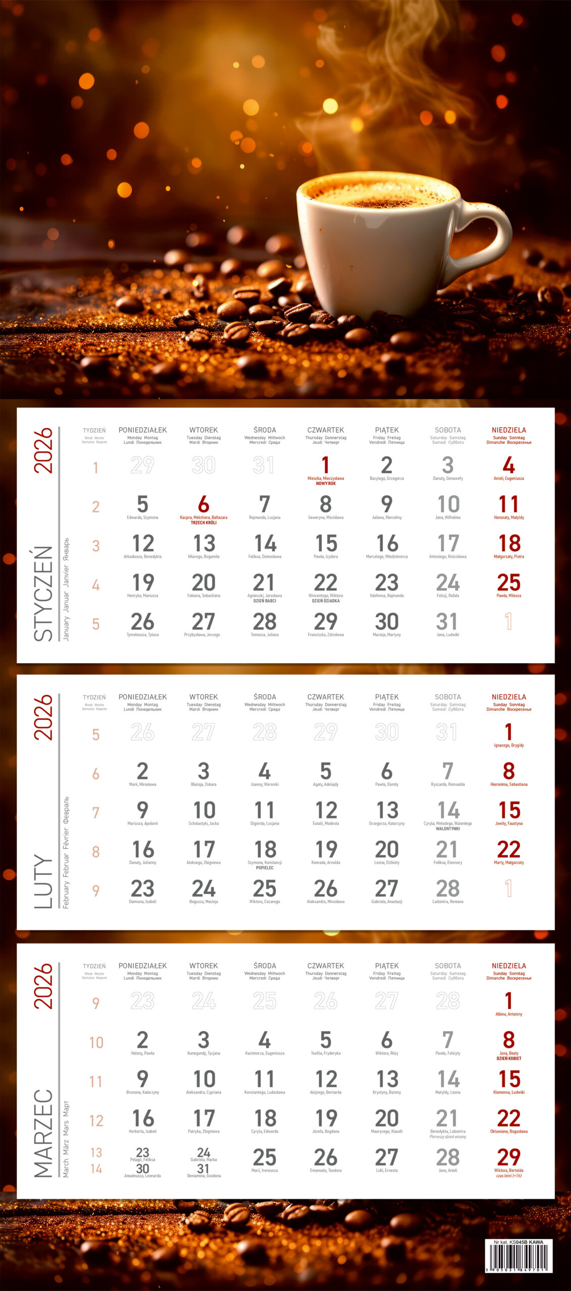 Kalendarz ścienny trójdzielny 30x85cm 2026 Wokół Nas