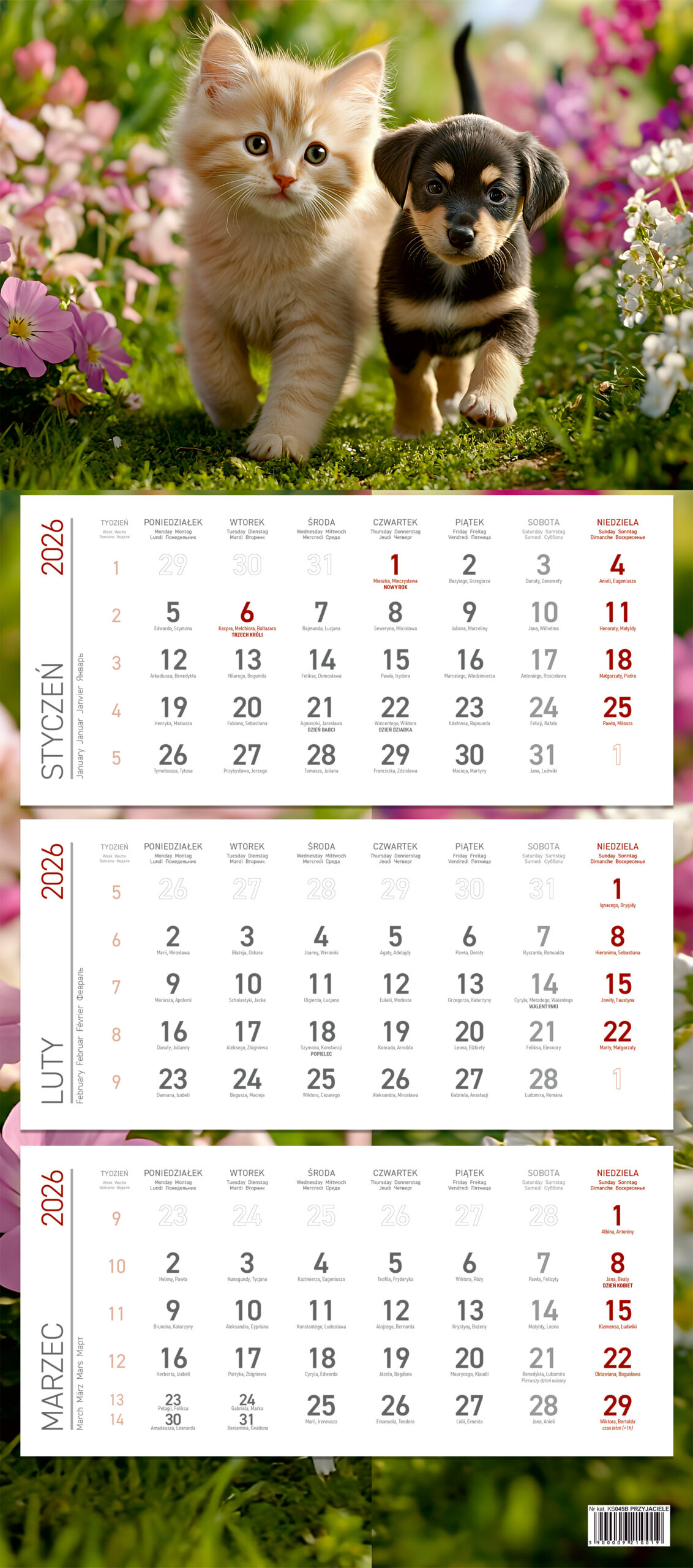 Kalendarz ścienny trójdzielny 30x85cm 2026 Wokół Nas