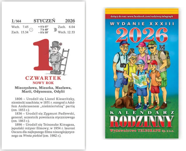 Kalendarz naścienny wieloplanszowy 8x14 2026 zdzierak Telegraph