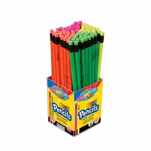 Ołówek HB z gumką 72szt neon Colorino