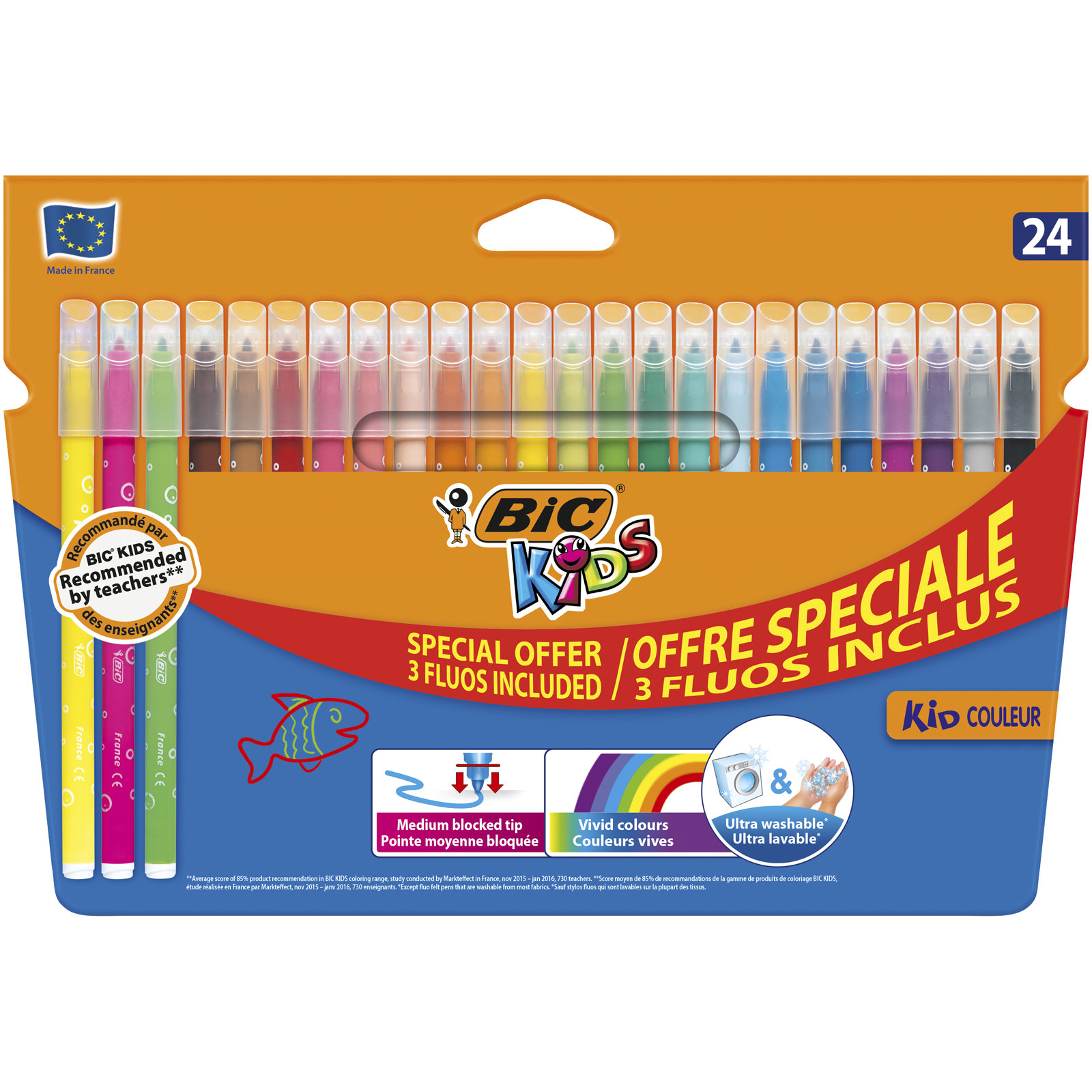 Flamastry 24 kolory Kids Kid Couleur Fluo BIC
