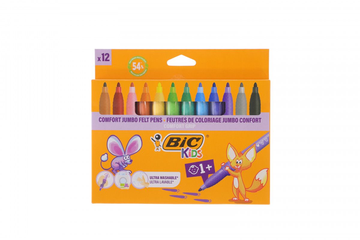 Flamastry 12 kolorów jumbo Comfort Grip Kids BIC