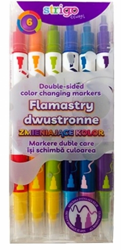 Flamastry dwustronne 6 kolorów magiczne Strigo