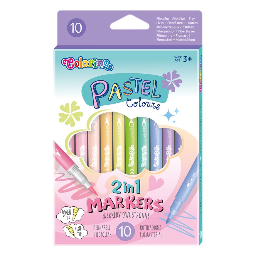Flamastry dwustronne pastelowe 10 kolorów Colorino Kids
