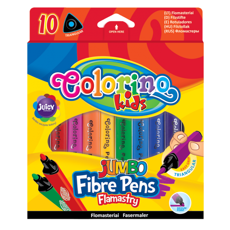Flamastry trójkątne jumbo 10 kolorów Colorino Kids