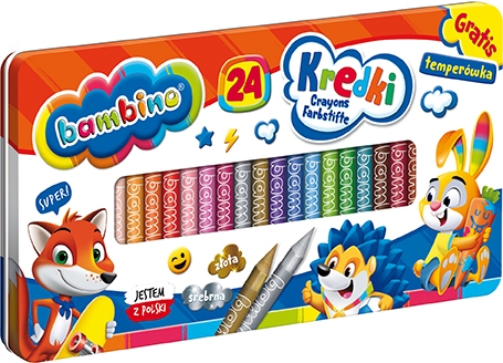 Kredki glinkowe 24 kolory w metalowym pudełku Bambino